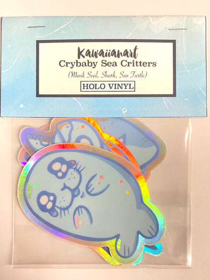 Kawaiianart:Crybaby Sea Critters Holo Vinyl sticker set